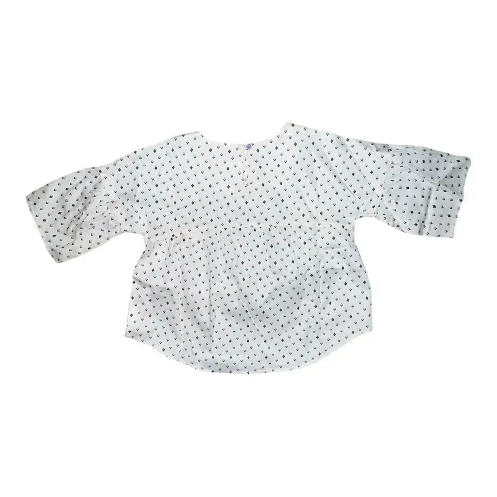 Gymboree Girls Geometric Blouse 3/4 Sleeves White Multicolor Small NWT